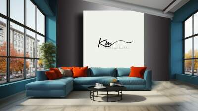 KM Signature style monogram.Calligraphic lettering icon and handwriting vector art. Wall mural