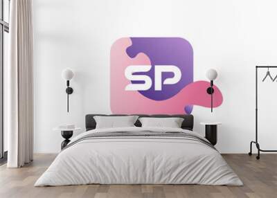 SP Initial Letter logo icon design template elements with wave colorful art. Wall mural