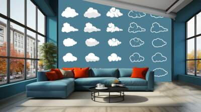 Collection of white cartoon and anime clouds in a sleek flat design collection. Cloud shapes design. Vector set clouds. White cloud collection. Vector. Wall mural