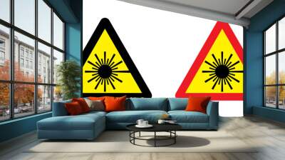 Laser In Use Sign and Symbol. Caution: Invisible Laser Radiation Label. Vector Illustration Isolated on a Yellow Triangle. Vector Label. Wall mural