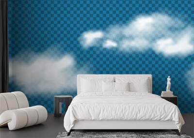 Realistic isolated cloud on transparent background. Vector set of realistic isolated fluffy clouds. Illustration of different types of cirrus and cumulus clouds. Vector. Wall mural