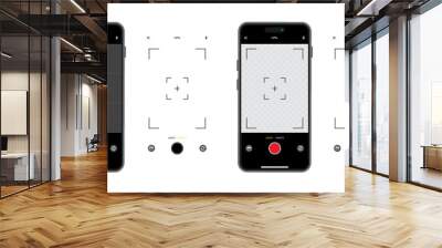 Smartphone Camera Interface: Viewfinder, Grid, Buttons, Lights, and Focus Controls in Mobile Photography Apps. Vector Wall mural