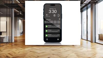 Smartphone Push Notification Templates: Optimize Mobile phone SMS Popups with Options and Clear Buttons. Vector. Wall mural