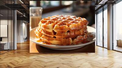 Delicious stack of waffles with syrup Wall mural