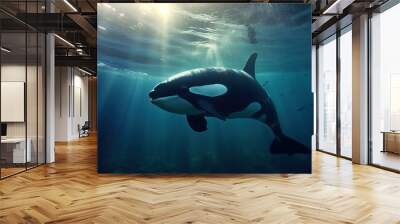 Majestic orca whale swimming in the ocean generative ai Wall mural