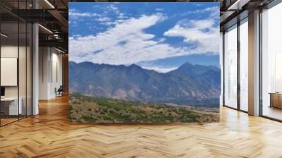 Panoramic Landscape view from Travers Mountain of Provo, Utah County, Utah Lake and Wasatch Front Rocky Mountains, and Cloudscape. Utah, USA. Wall mural