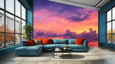 Phuket beach sunset, colorful cloudy twilight sky reflecting on the sand gazing at the Indian Ocean, Thailand, Asia. Wall mural