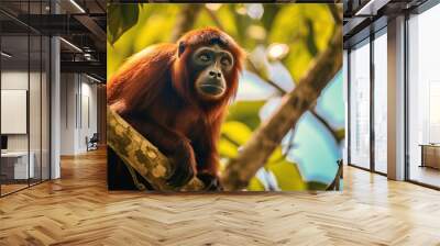 Red howler monkey on a tree in the forest, generative ai Wall mural