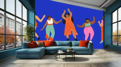 Illustration set of joyful diverse woman dancing Wall mural