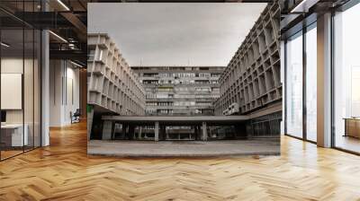 High rise buildings from the district of Blok 21 in Novi Beograd, in Belgrade, Serbia, a traditional communist housing ensemble with a brutalist style typical from Central and Eastern Europe. Wall mural