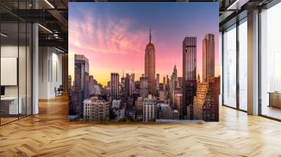 New York, USA - April 23, 2022: New York skyline at the end of sunset with Empire State Building in foreground Wall mural