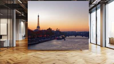 Paris, France - November 17, 2018: Alexandre 3 bridge and Eiffel tower at sunset in Paris Wall mural