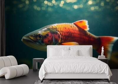 A colorful fish swims in a tropical underwater reef generated by AI Wall mural