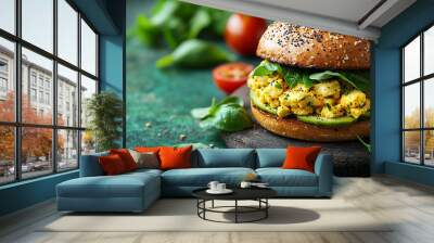 Fresh gourmet meal with tomato, vegetable, bread, burger generated by AI Wall mural