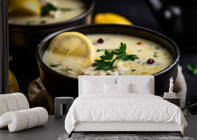 Fresh seafood chowder with garlic and herbs generated by AI Wall mural