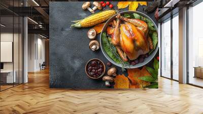 Grilled meat and vegetable on rustic wooden table generated by AI Wall mural