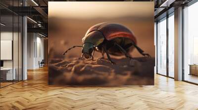 Horned weevil crawling on green leaf outdoors generated by AI Wall mural