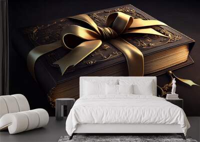 Old fashioned book on gold colored background religious symbol generated by AI Wall mural