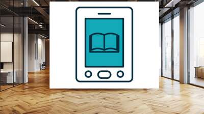 online education concept, smartphone device with academic book icon on screen, half line half color style Wall mural