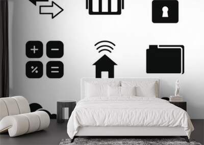 padlock and smartphone app buttons icon set, silhouette style Wall mural