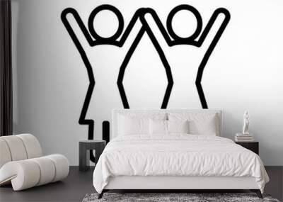 pictogram two women with arms up, line style Wall mural