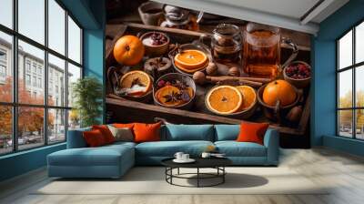 Rustic table, fresh fruit, organic ingredients, healthy eating generated by AI Wall mural