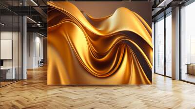 Smooth waving gold pattern on dark backdrop generated by AI Wall mural