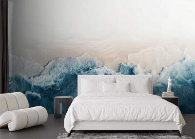 white sandy beach with soft blue ocean wave, top view summer background. Wall mural