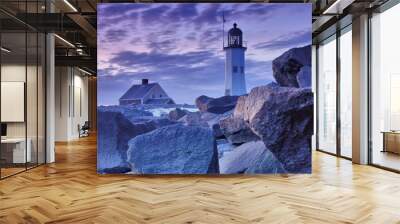 Tranquil New England scene. Dusk at scenic Scituate Light - a historic lighthouse located in Scituate, Massachusetts and listed in National Register of Historic Places. Wall mural