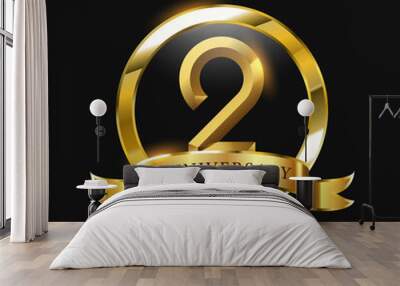 2 year anniversary celebration logo design with  golden circle  Wall mural