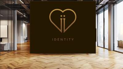 Abstract initials I and I logo, gold colour line style heart and letter combination, usable for brand, card and invitation, logo design template element,vector illustration Wall mural