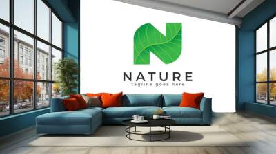 Abstract Letter N Nature Logo, letter N and leaf combination,i solated on white background, flat design logo template element, vector illustration Wall mural