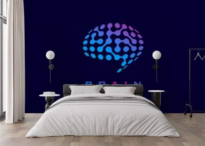 Brain Technology Logo, modern brain logo style , usable for technology and company logos, flat design logo template, vector illustration Wall mural