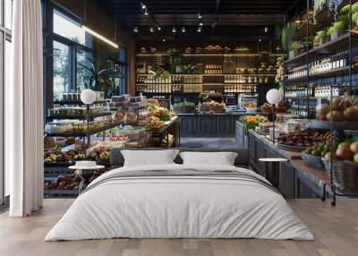 Gourmet food store with artisanal products, elegant displays, and cozy decor. 32k, full ultra hd, high resolution Wall mural