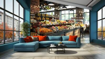 Gourmet grocery store with artisan foods and organic products. 32k, full ultra hd, high resolution Wall mural