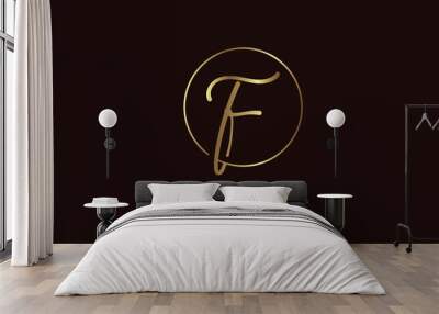 Initial F Logo. hand drawn letter F in circle with gold colour. usable for business. personal and company logos. vector illustration Wall mural