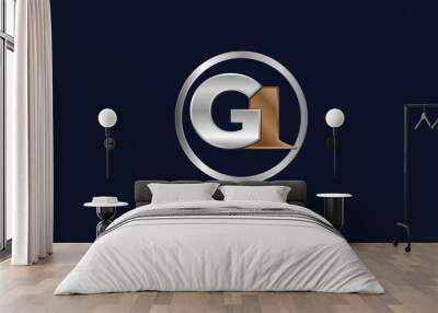 Initial G1 Monogram logo. 3d Gold and silver colour logo, usable for brand and company logos , flat design logo template,vector illustration Wall mural