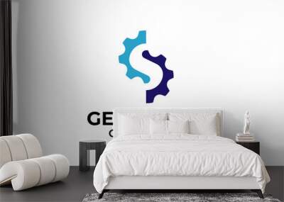 Initial S Gear Logo negative space letter S  from two gear combination vector illustration Wall mural