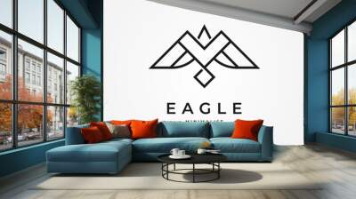 Minimal Letter M Eagle Logo Design, modern bird line style logo design, flat design logo template element, vector illustration Wall mural