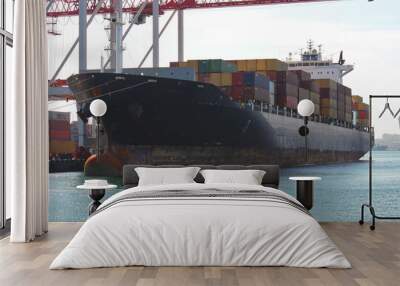 cargo ship in port Wall mural