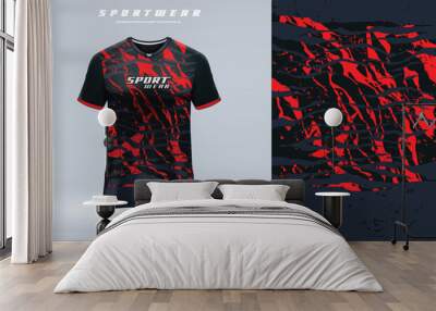 Sports t-shirt jersey design concept vector red black, sport jersey texture pattern grunge style with 3D mockup vector illustration for sublimation, for esport, motocross, cycling, fishing, racing Wall mural