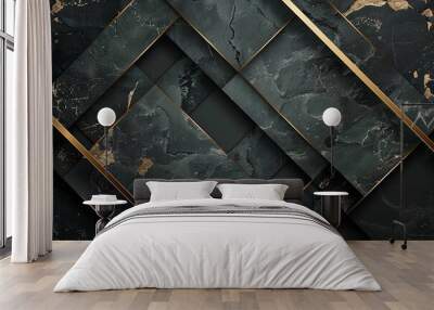 Abstract geometric background with black marble and gold accents. Wall mural