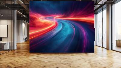 Abstract road with glowing lines and bright colors. Wall mural