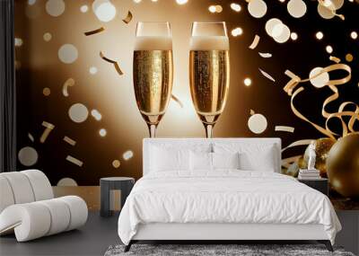 Christmas eve/new year's eve background/wallpaper with champagne and christmas decoration (Fondo de año nuevo con champagne y decoración de navidad) new background with champagne Wall mural