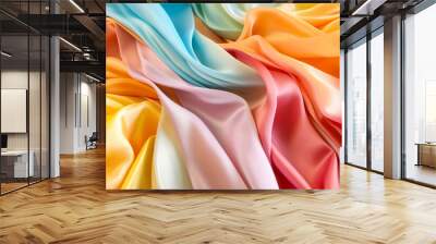 Soft rainbow atin Silk Background,Smooth rainbow multi-colored silk Folds in rainbow color to be used as background Wall mural