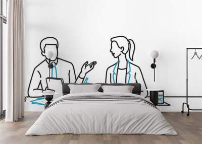 Businessman and woman discussing Wall mural