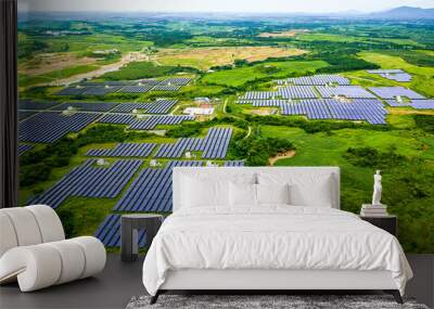 solar photovoltaic panel with aerial green vegetation base Wall mural