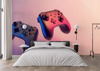 2 game controllers floating on pink background - future of gaming concept	 Wall mural