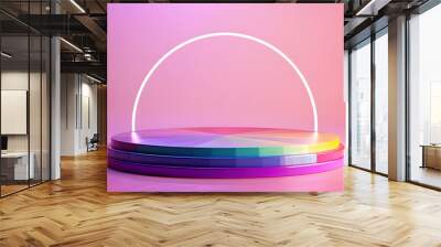 Circular pedestal or podium to display products in many colors of the rainbow - for advertising use Wall mural