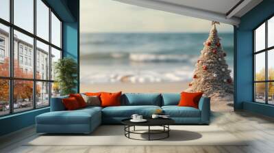 concept - christmas tree made of sand on the beach Wall mural